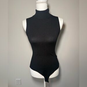 Black Sleeveless Turtleneck Bodysuit